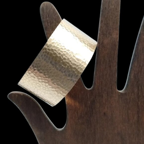 Vintage Gold-tone Hammered Wide Open Cuff Bracelet Statement Piece - Picture 8 of 11